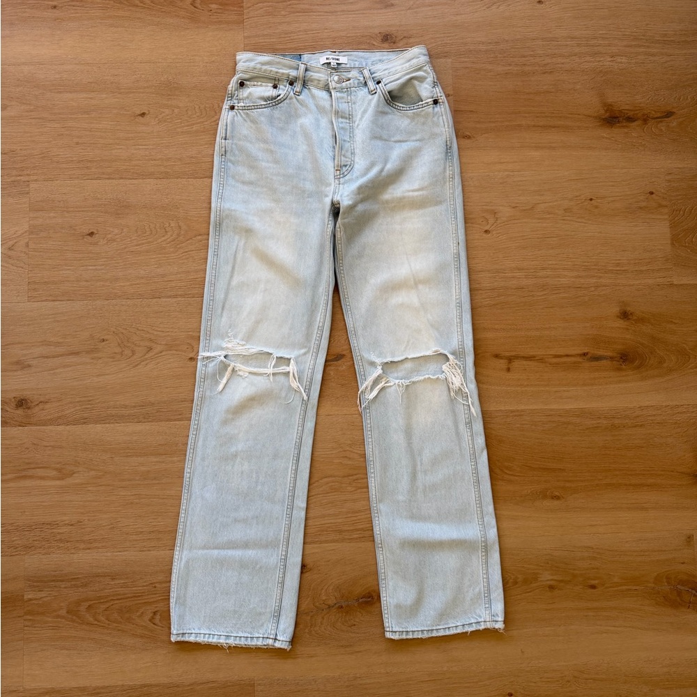 Re/Done Light Blue Straight Leg Ripped Jeans